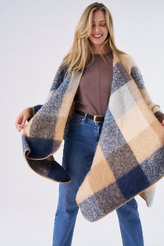 CHECK BLANKET WRAP BLUE
