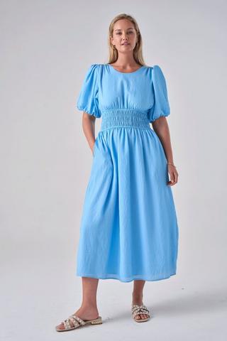 EMPIRE FIT AND FLARE DRESS BLUE