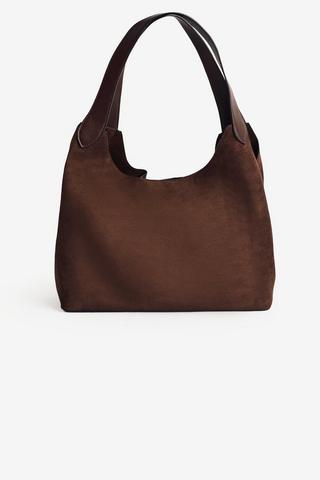 SUEDE FEEL SHOPPER BAG CHOC