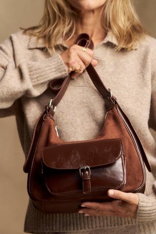 FRONT POCKET SHOULDER BAG TAN