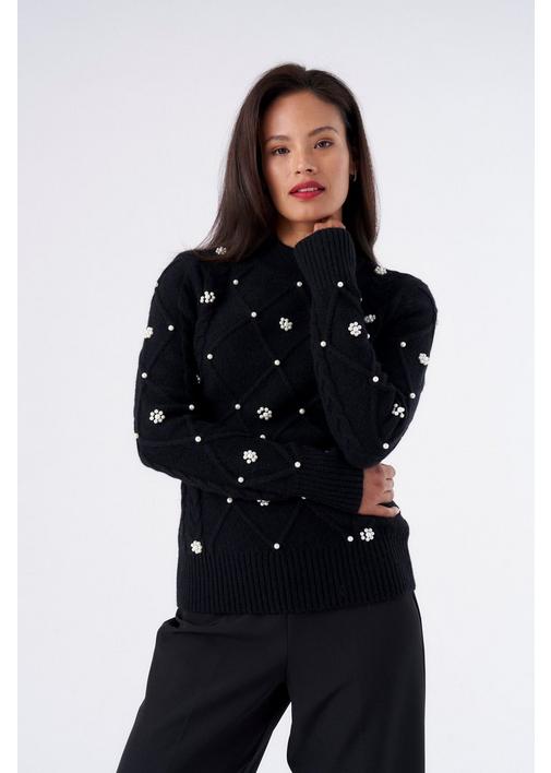 BLACK EMBELLISHED KNIT PULLOVER | MILADYS