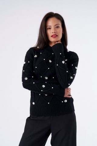 BLACK EMBELLISHED KNIT PULLOVER