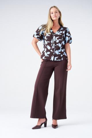 PONTE WIDE LEG PANTS BROWN