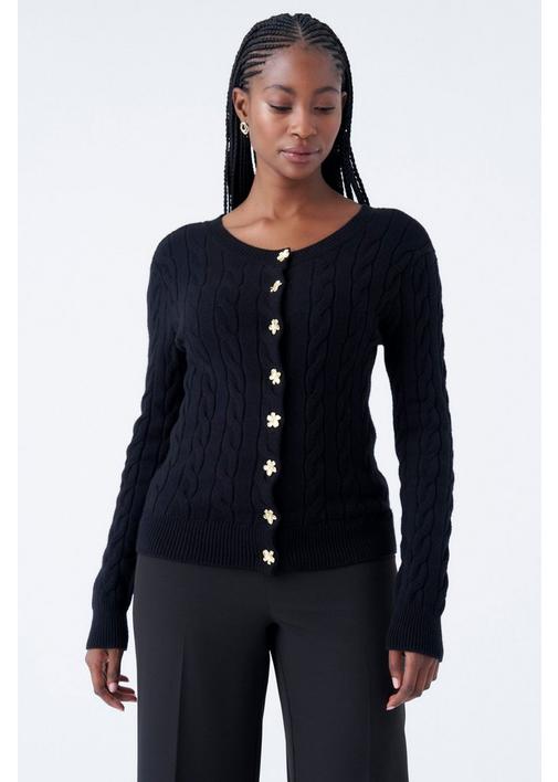 CABLE KNIT CARDIGAN BLACK | MILADYS