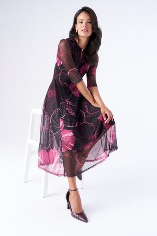 PINK FLORAL FIT AND FLARE DRESS