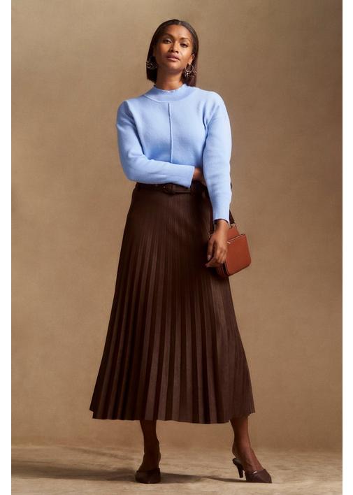 PLEATED A-LINE SKIRT CHOCOLATE BROWN,Sheet Street,natural,,natural