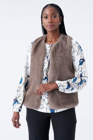 FAUX FUR GILET BROWN