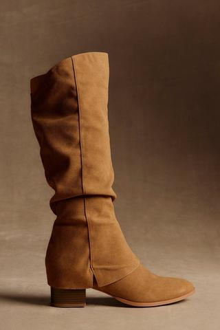 TAN SUEDE FEEL FOLDOVER BOOT