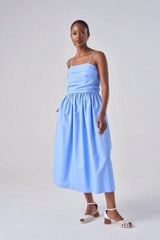 PLEATED DRESS BLUE