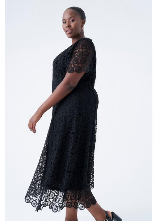 black lace fit flare dress Flyn Lace Midi Dress in Black