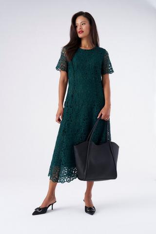 LACE FIT AND FLARE DRESS EMERALD