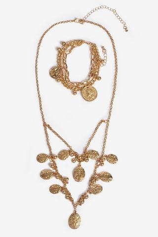 LAYERED NECKLACE AND BRACELET SET
