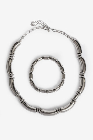NECKLACE AND BRACELET SET SILVER