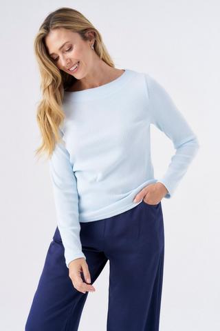 RIB BOAT NECK TOP BLUE