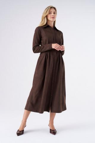 SUEDE FEEL SHIRT DRESS CHOCOLATE
