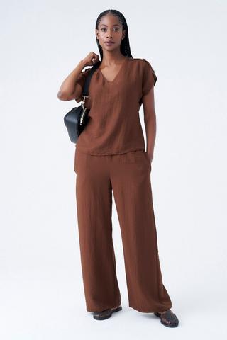 LINEN BLEND PANTS BROWN