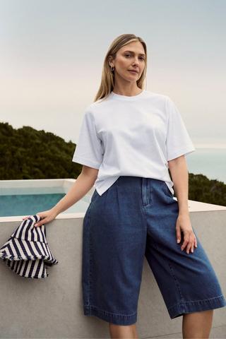 WIDELEG BERMUDA DENIM SHORTS