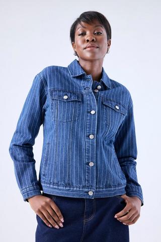 STRIPPED DENIM TRUCKER JACKET