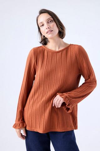 PLISSE LONG SLEEVE TOP RUST