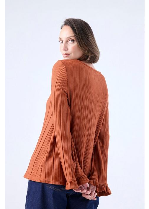 PLISSE LONG SLEEVE TOP RUST | MILADYS