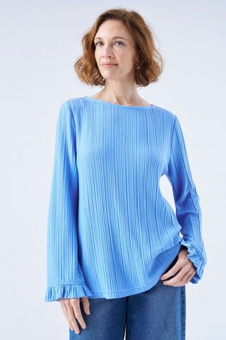 PLISSE LONG SLEEVE TOP BLUE