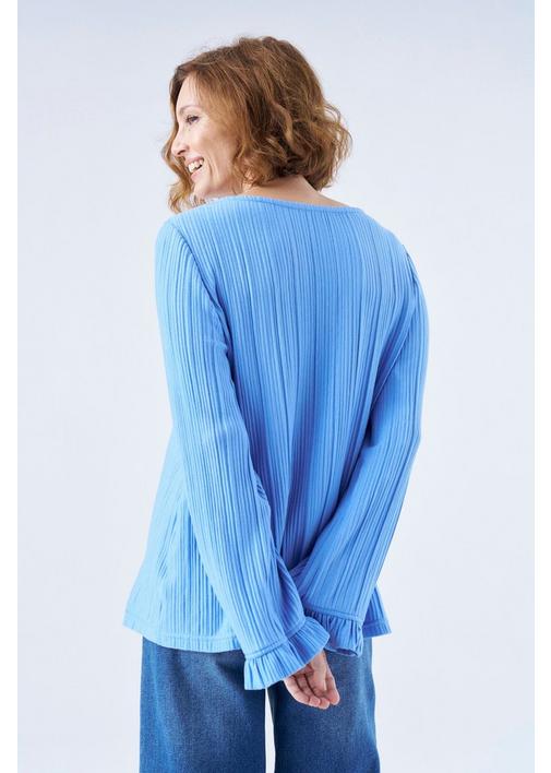 PLISSE LONG SLEEVE TOP BLUE | MILADYS