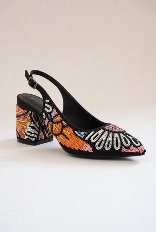 SEQUIN SLINGBACK BLOCK HEEL