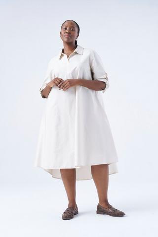 HENLEY POPLIN DRESS STONE