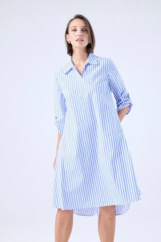 HENLEY POPLIN DRESS BLUE STRIPE