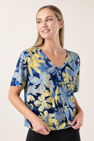HENLEY TOP BLUE FLORAL