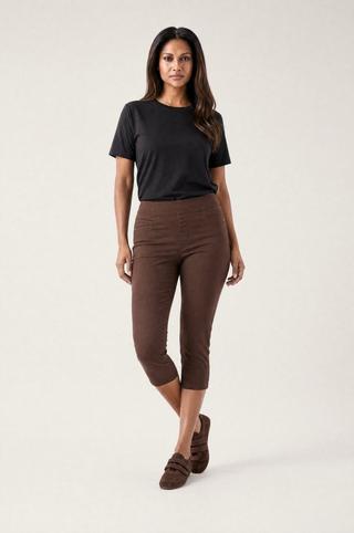 PULL ON TWILL CROPS CHOCOLATE