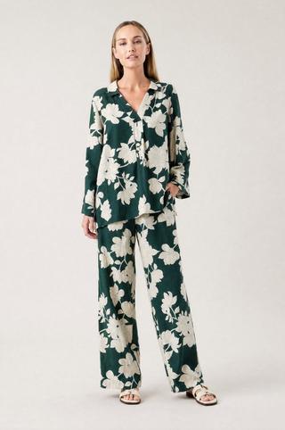 LINEN BLEND PRINTED PANTS