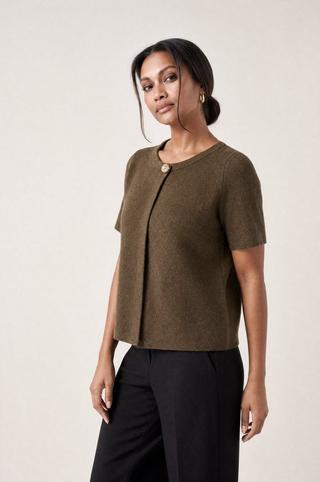 KNITWEAR COVER UP WITH GOLD BUTTON OLIVE