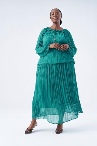 TEXTURED CHIFFON ALINE SKIRT TEAL