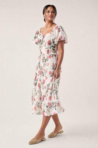 FIT & FLARE FLORAL DRESS WITH BELT