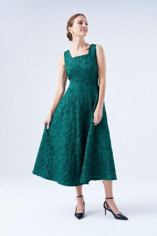 JAQUARD PANEL DRESS EMERALD GREEN