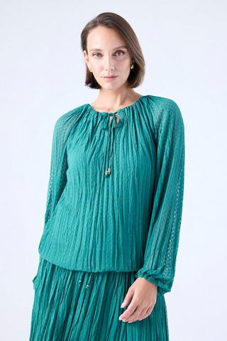 TEXTURED CHIFFON TOP TEAL