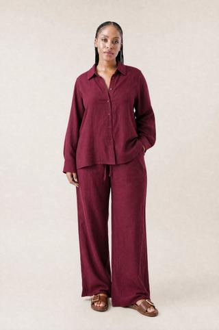 LINEN BLEND PANTS BURGUNDY