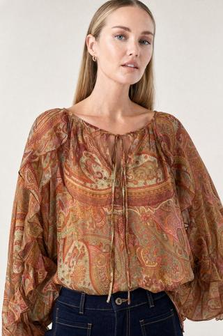 PAISLEY PEASANT TOP RUST
