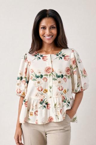 FLORAL PRINT PEPLUM TOP
