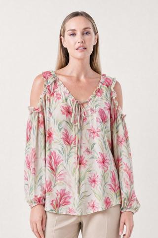 CHIFFON COLD SHOULDER FLORAL TOP