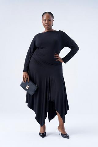 HANKY HEM DRAPY DRESS BLACK
