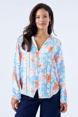 FLORAL PRINT LADDER LACE TOP