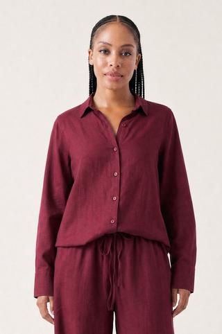LINEN BLEND SHIRT BURGUNDY