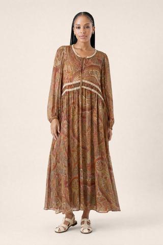 PAISLEY PRINT PEASANT DRESS