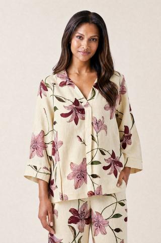 HENLEY LINEN TOP BOTANICAL PRINT