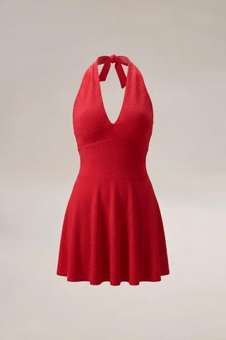 TEXTURED HALTER SWIMDRESS