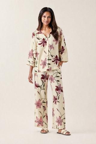 LINEN LIKE PANT BOTANICAL PRINT