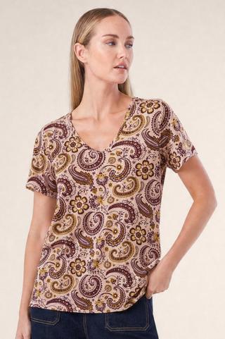 PAISLEY PRINT V-NECK TEE