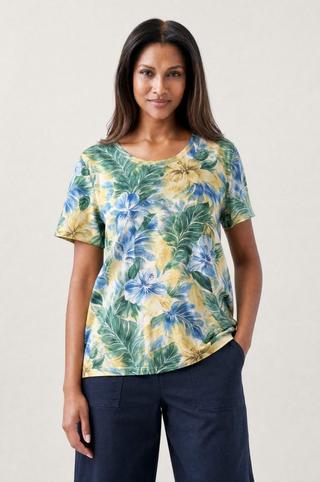 TROPICAL PRINT CREW NECK T-SHIRT